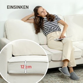 HOMCOM 3-osobowa sofa z grubymi poduszkami, drewno kauczukowe, pokrycie materiałowe, tapicerowana sofa do salonu, biura, sypialni, kremowa