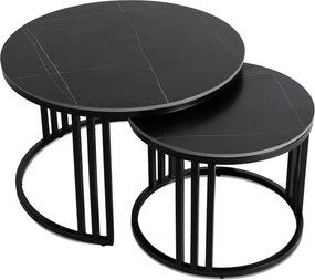 Zestaw Stolików Kawowych JERRY Czarny Marmur/Czarny do Salonu Nowoczesny
