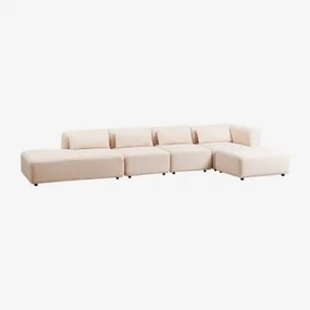 Modułowa Sofa Narożna 4-częściowa Z Lewym Szezlongiem I Pufem Fogler Tkanina Baranek Boucle Kremowy Beż - Sklum