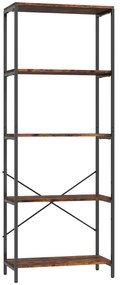 HOMCOM Regał na książki, 5 poziomów, metal, powierzchnia melaminowa, brązowy