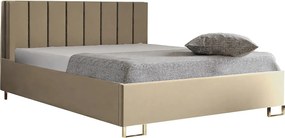Łóżko tapicerowane MALIBU, wezgłowie, obicie MONOLITH, pojemnik na pościel, podnośnik gazowy, wysokość spania 39 cm, 120x200 cm, Beżowy