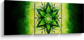 Obraz - Kwiatowa mandala na zielonym tle (z zegarem) (90x30 cm)
