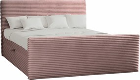 Łóżko kontynentalne z pojemnikiem i topperem TRENTO, pluszowy sztruks VELO, 180x200 cm, Różowy, H3-Bonell