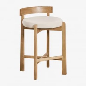 Zestaw 4 Wysokich Stołków Z Drewna Dębowego I Tapicerki Manila Naturalna & ↑65 Cm & Tkaniny Distressed White - Sklum
