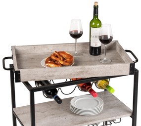 Wózek kuchenny RUSTICO, trójpoziomowy regał na kółkach z uchwytami na butelki i kieliszki - 80 x 89,5 x 40 cm, WENKO