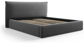 Ciemnoszare tapicerowane łóżko dwuosobowe ze schowkiem i stelażem 160x200 cm Elio – Milo Casa