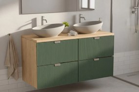 Szeroka szafka pod umywalkę z szufladami szałwiowy + orzech C5-D04