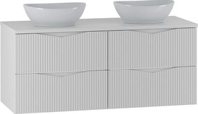 Biały Zestaw do Łazienki 120cm Szafka Blat Umywalka Ryflowane Fronty Cleo