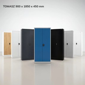Szafa metalowa ze schowkiem szaro-niebieska: TOMASZ, 900 x 1850 x 450 mm