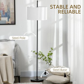 HOMCOM Lampa Stojąca z Przełącznikiem Nożnym, Podłogowa z Abażurem z Tkaniny, Stal, Biała