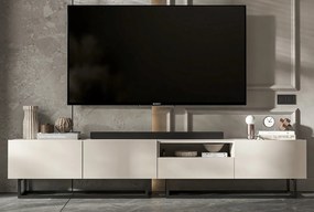 Podwójna szafka RTV Enjoy 240 cm z półką i szufladą, na płozach, kaszmir mat