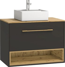 Szafka łazienkowa wisząca antracytowa z umywalką - 80 cm - SAWAN