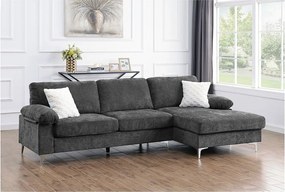 Sofa narożny prawostronny 3-osobowy "Jade" z szarej tkaniny chenille, nowoczesny design i przestronne siedzisko
