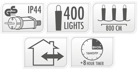 Lampki choinkowe LED z efektem bieżącej wody, 400 szt.