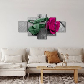 Obraz - Różowa róża z zieloną łodygą (125x70 cm)