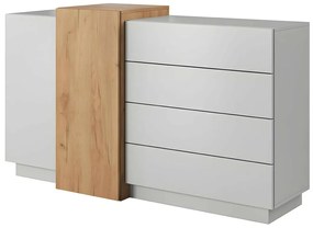 Komoda FRANCOLI – 2-drzwiowa z 4 szufladami – kolor biały i dębowy