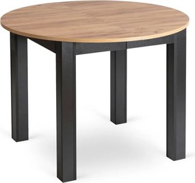 Zestaw Stół Okrągły Rozkładany HARRY 102-142 cm Dąb Craft/Czarny i 4 Krzesła Tapicerowane CHRIS Szare Nowoczesne