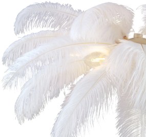 Lampa podłogowa Art Deco beżowa z białymi piórami - Peahen ArtDeco Oswietlenie wewnetrzne