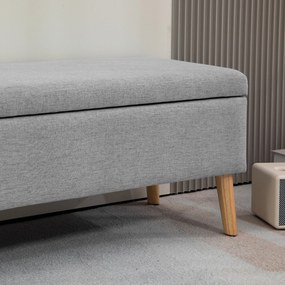 HOMCOM Ławka tapicerowana z przestrzenią do przechowywania, wykończenie w wyglądzie lnu, nogi z drewna kauczukowego, do 220 kg, 110x39x45cm, szara