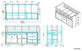 Białe/niebieskie podwyższone łóżko dziecięce ze schowkiem ze stelażem 90x200 cm Bonny – Vipack