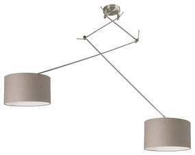 Stalowa lampa wisząca z kloszem 35 cm taupe regulowana 2-światłowa - Blitz Nowoczesny Oswietlenie wewnetrzne