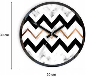 Zegar ścienny cichy czarny akrylowy do salonu okrągły w zygzak marmur gold