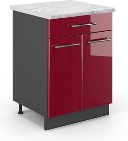 Szafka dolna do kuchni bordowa czerwień wysoki połysk 60x60x82 fame-line
