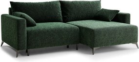 Ciemnozielony rozkładany/ze schowkiem narożnik z tkaniny szenilowej (prawostronny/z szezlongiem) Leon – Maison de Rêve