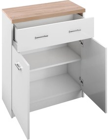 Komoda Dwudrzwiowa z Szufladą do Salonu ELEGO 80 cm Biała Nowoczesna