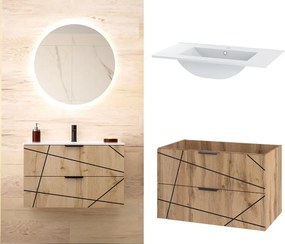 Szafka ścienna 80 cm z umywalką wpuszczaną Wood 01, dąb wotan - zestaw 3