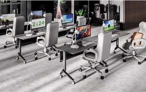 Mobilny stół PRIMO MOVE, 140x60 cm, czarna podstawa, brzoza