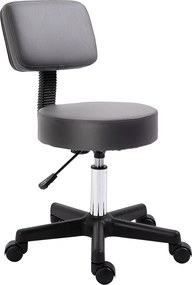 HOMCOM Taboret Salonowy, regulowany, ergonomiczny, obrotowy 360°, 5 kółek, pokrycie syntetyczne, Szary