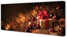 Fotoobraz na płótnie Prezent, Bombki i Deski