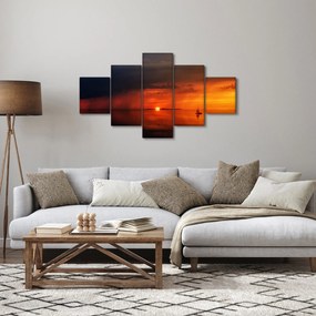 Obraz zachodu słońca z żaglówką (125x70 cm)