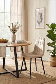 Jasnobeżowe tapicerowane krzesło na czarnych nogach W8-G02