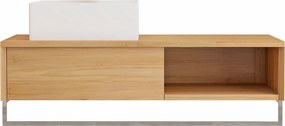 Podwieszana szafka łazienkowa z drewna tekowego z wieszakiem na ręcznik i kwadratową ceramiczną umywalką nablatową - 105 cm - KUPANG