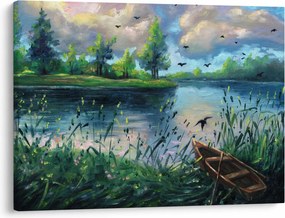 Obraz - Obraz olejny, Wczesny letni wieczór nad jeziorem (70x50 cm)