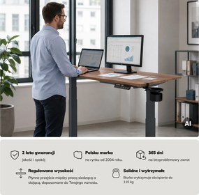 Biurko elektryczne z regulacją wysokości ergonomiczne antracytowe/orzech,1200x600 mm: ARIA