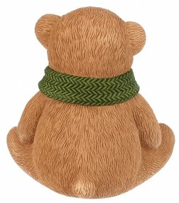 Dekoracja Niedźwiedź z zielonym szalikiem, żywicapoliestrowa, 10 cm