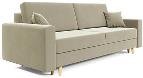 Kremowa welurowa sofa rozkładana na nóżkach W4-A93