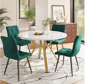 Zestaw 5 stołów i krzeseł do jadalni - 100 x 100 x 75 cm - okrągły stół + 4 krzesła welurowe - MDF + stal - zielony + biały