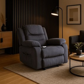 Fotel Masujący FENIX z Funkcją Wstawania Elektrycznie Rozkładany Ciemny Popiel Nowoczesny