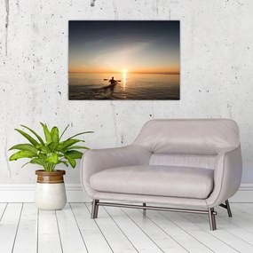 Obraz na szkle kajakarza o zachodzie słońca (70x50 cm)