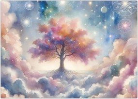 Obraz na szkle – Drzewo życia w chmurach (70x50 cm)