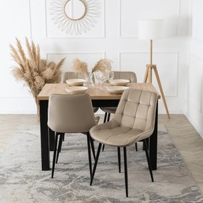 Zestaw Stół Rozkładany SKUBI 120-160 cm Dąb Craft/Czarny i 4 Krzesła Tapicerowane CHRIS Beżowe Nowoczesne