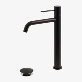 Zestaw Baterii Umywalkowej I Zaworu Spustowego Orveta Click-clack Z Mosiądzu Czarna & ↑30 Cm & Zawór Bez Przelewu - Sklum