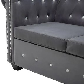 Aksamitna sofa w stylu Chesterfield Charlotte 3Q - szara