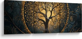Obraz – Drzewo ze złotą aurą (z zegarem) (90x30 cm)