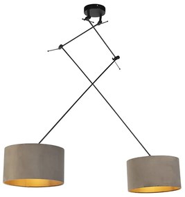 Lampa wisząca czarna z abażurami z weluru w kolorze taupe ze złotem 35 cm 2-światłowa - BlitzWiejski/ Rustykalny / Vintage Oswietlenie wewnetrzne