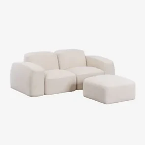 Bastian 2-częściowa Modułowa Sofa I Pufa Gruba Tkanina Szenilowa Biała - Sklum